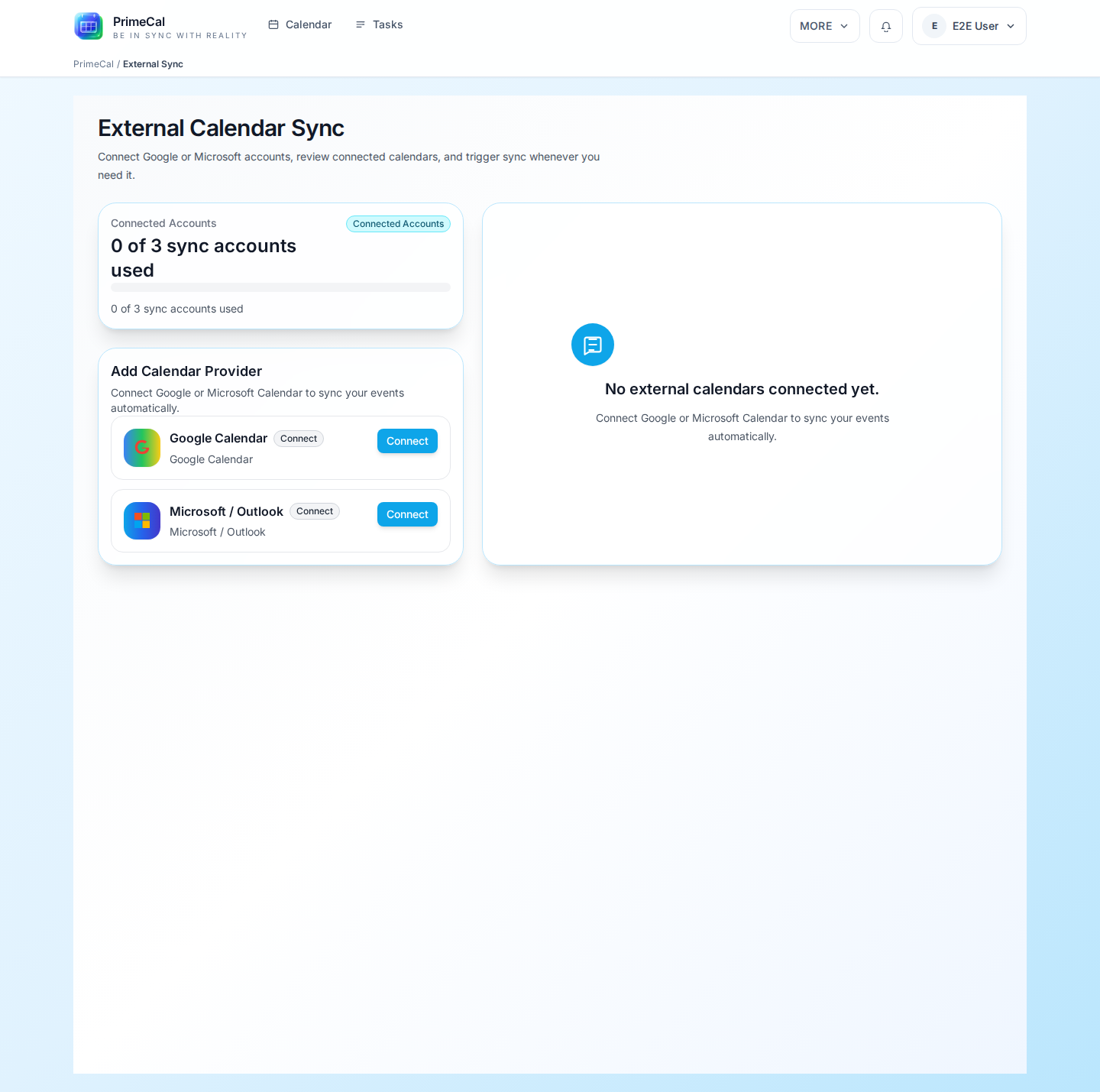 PrimeCal add external calendar provider cards