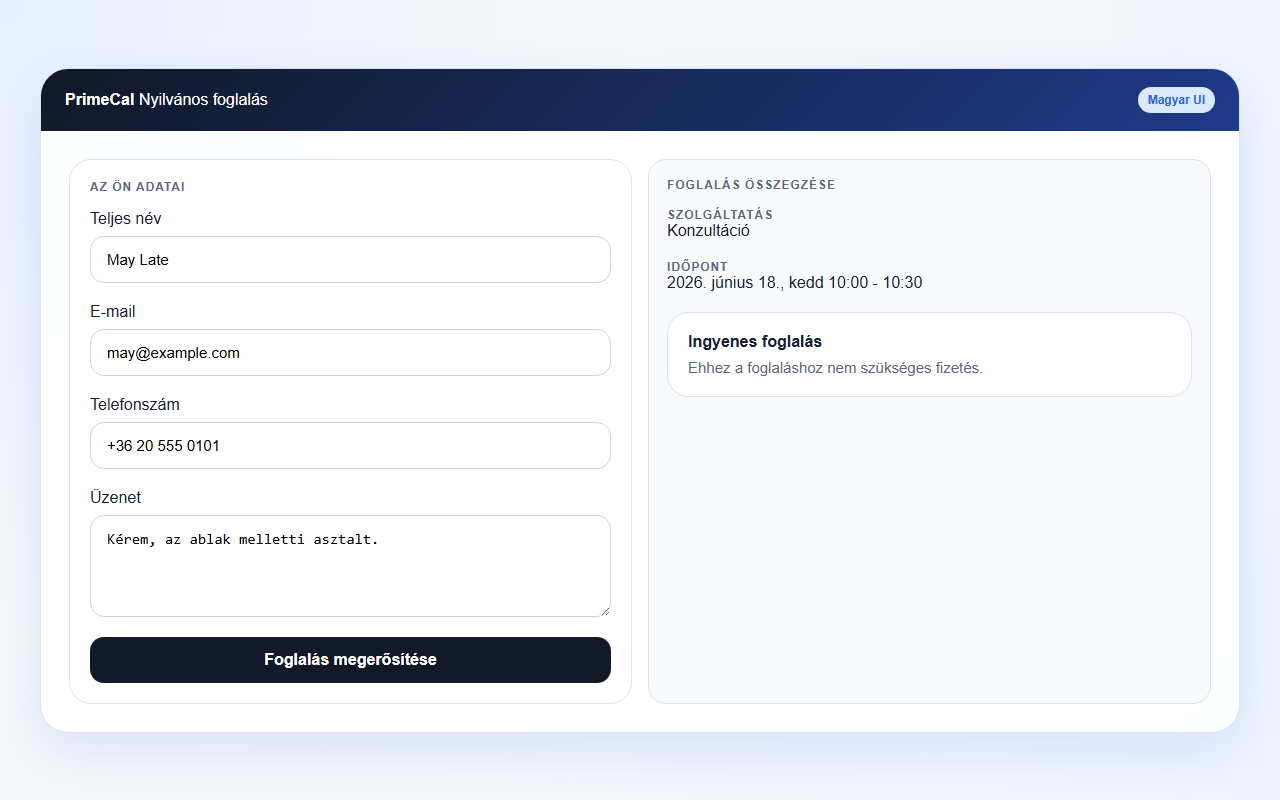 Hungarian booking details form