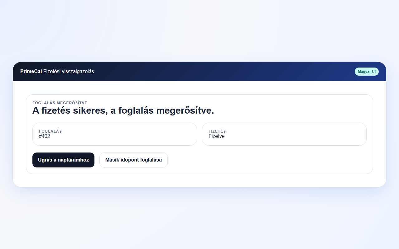 Confirmation page in Hungarian