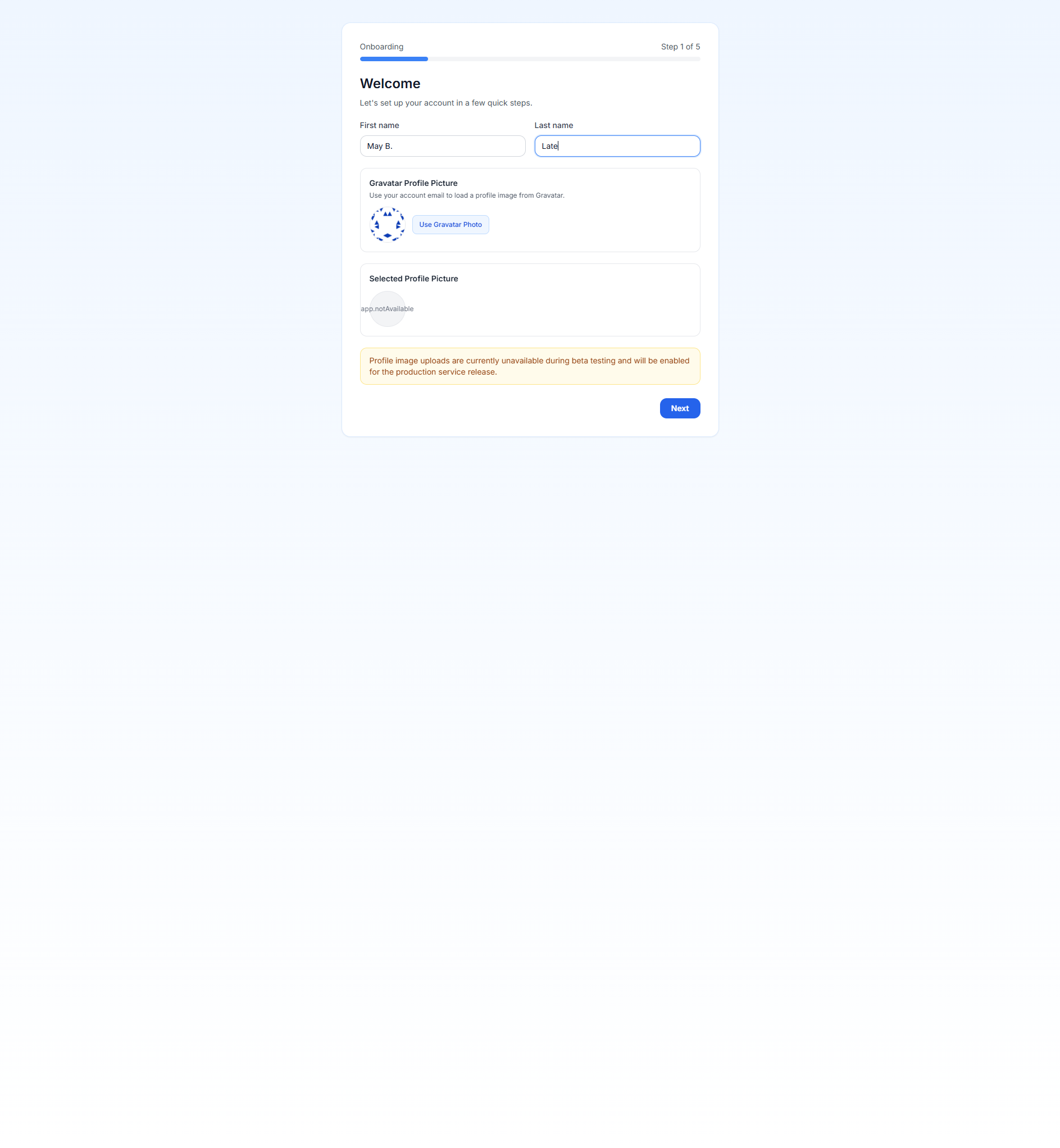 Onboarding welcome step