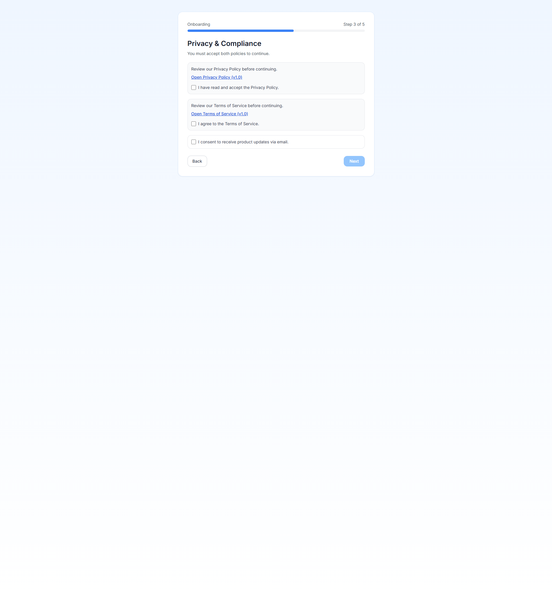 Onboarding compliance step