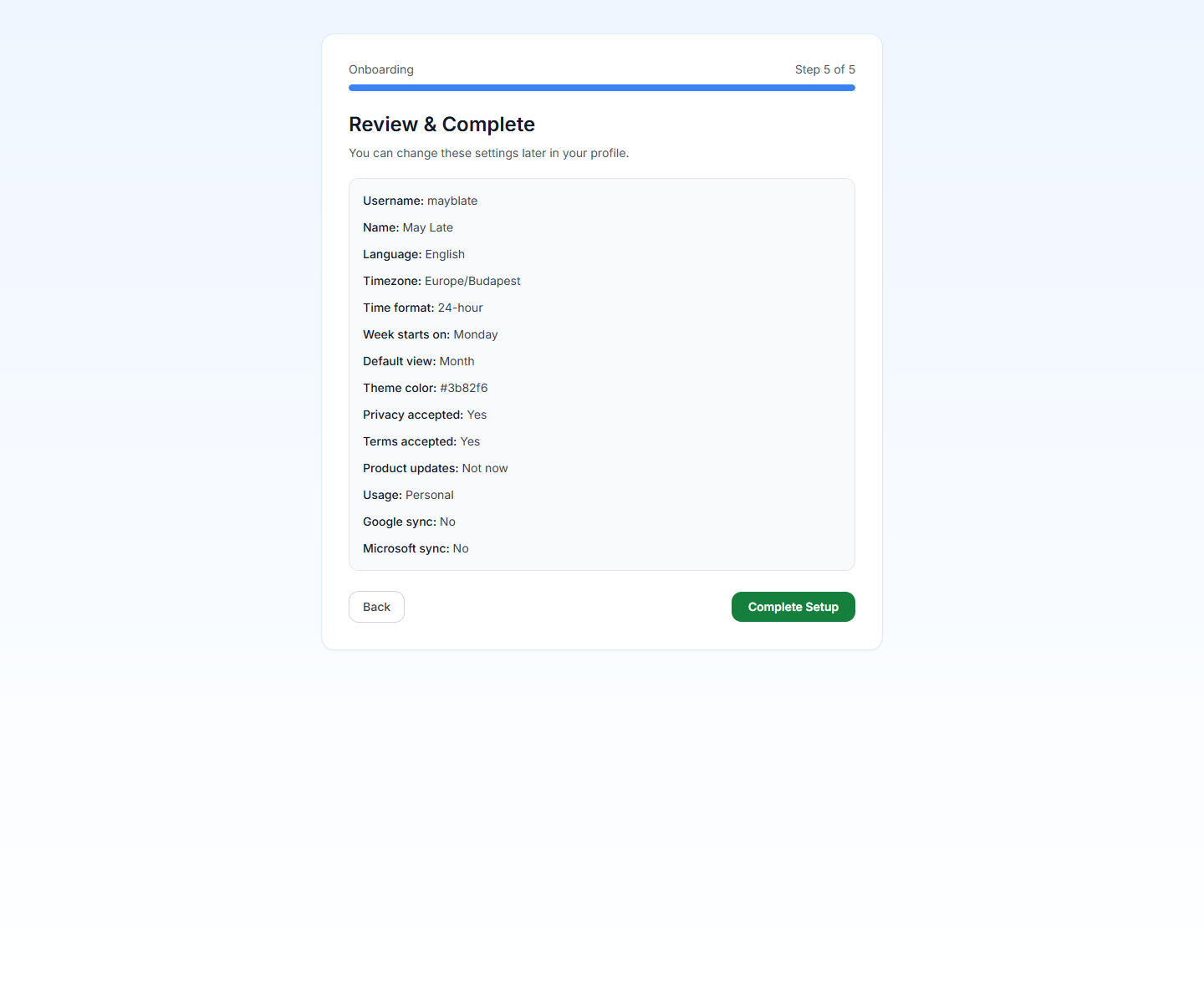 PrimeCal Registrierungs- und Onboarding-Überprüfungsschritt